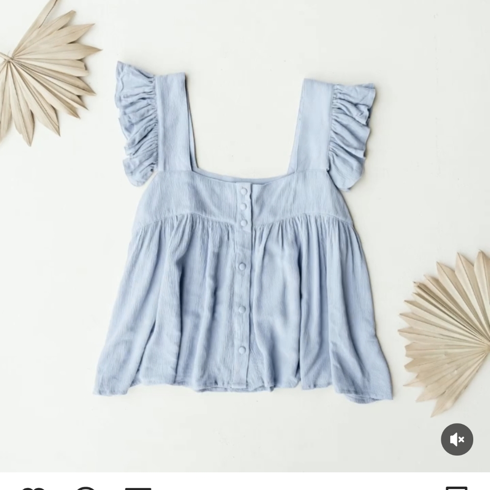 Blue flutter sleeve blouse